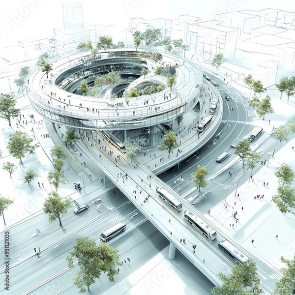 Fototapeta Conceptual design of a transport hub where commuter tunnels converge, connecting various parts of the city efficiently Commuter Tunnels Transport, Central hub