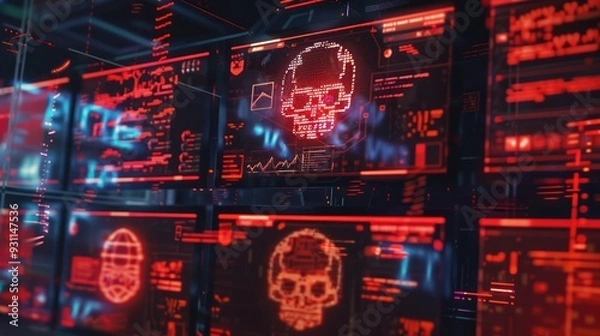 Fototapeta Cybersecurity Threat: Hacker Skull
