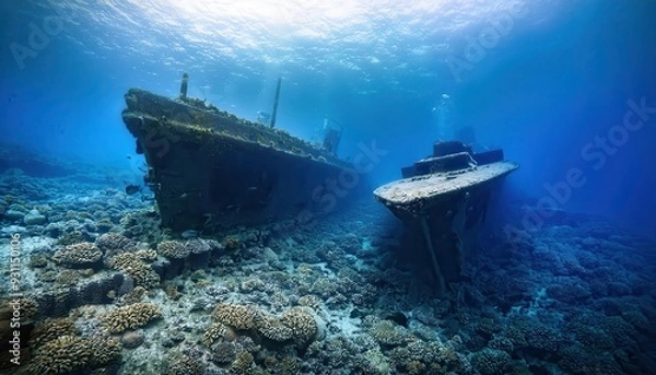 Fototapeta Advances in underwater technology allow researchers to locate and study deep-sea shipwrecks.