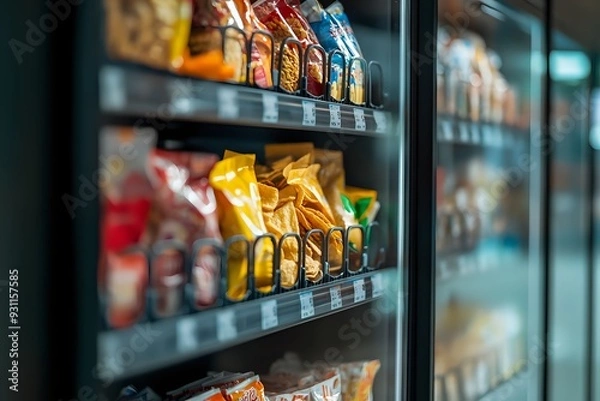 Obraz Close-up of a Vending Machine Filled with Snacks in a Store