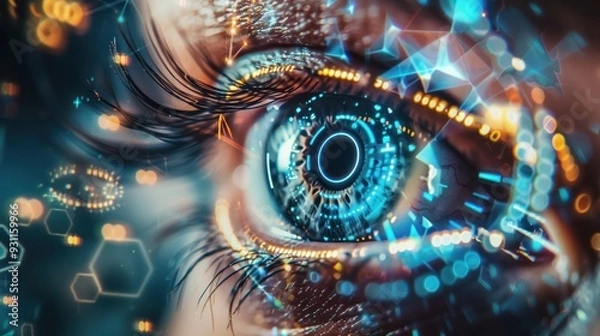 Fototapeta Futuristic Eye with Digital Overlays