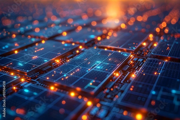 Fototapeta Advanced Monitoring Renewable Energy Grids in Sleek High Tech Visualization
