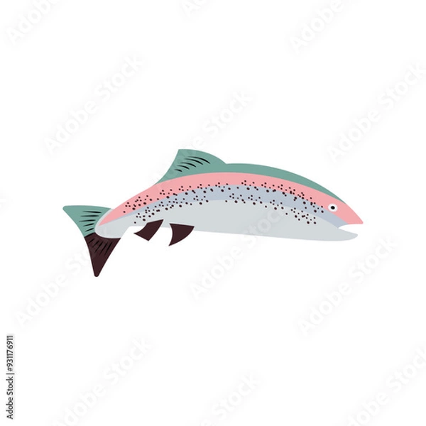 Fototapeta Vector illustration of fresh trout or rainbow trout freshwater fish on white. For menu, label, recipe, product packaging. Freshwater food element. Action promotion and advertising. Caviar. EPS 10