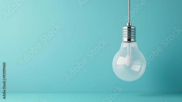Fototapeta An elegant gray lightbulb suspended in a minimalist setting, symbolizing creativity and innovation. The image offers plenty of copy space for customization, suitable for various design projects.
