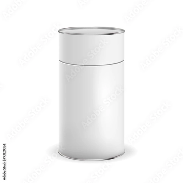 Fototapeta White tin box packaging container for tea or coffee isolated vector illustration