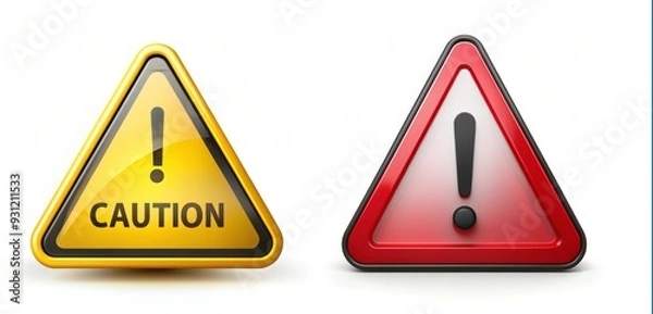 Obraz Yellow and Red Caution Signs with Exclamation Mark.