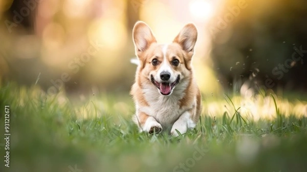 Obraz Happy Corgi Running Through Grass