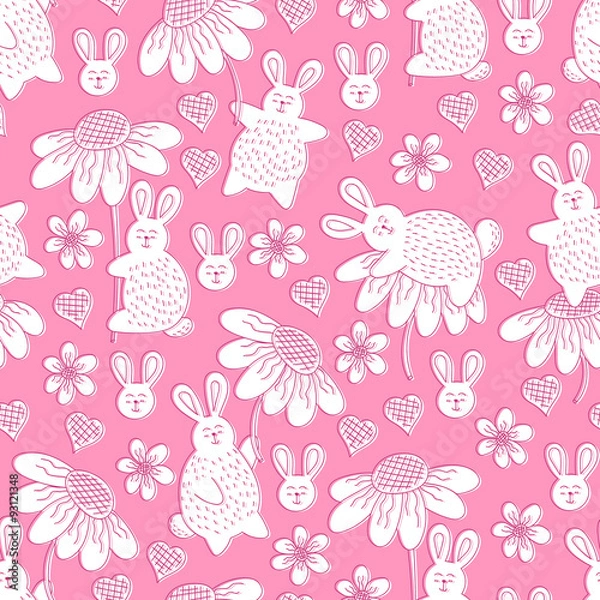 Obraz seamless pattern with rabbits and flowers