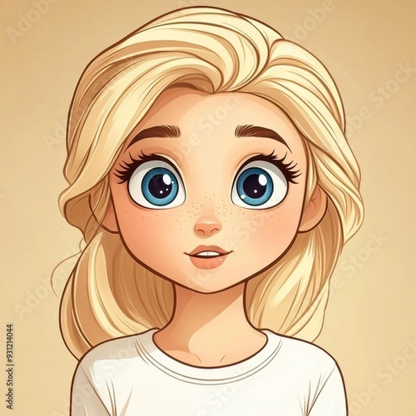 Fototapeta A playful scene with a cartoon princess in a simple white shirt, enjoying cherished moments filled with joy and laughter.