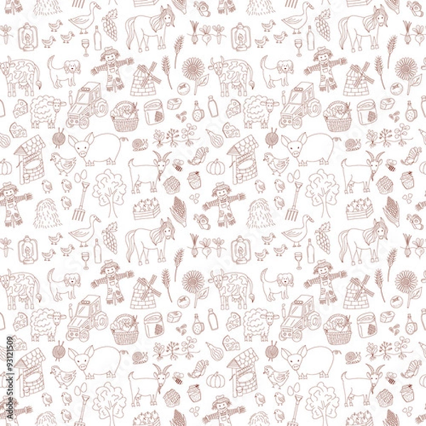 Obraz seamless pattern with doodle farm elements