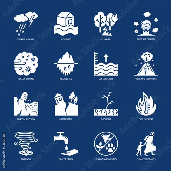 Obraz Effects of climate change icon set