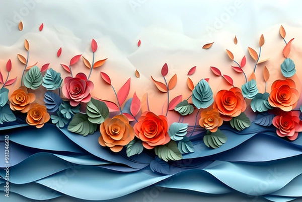 Fototapeta Mesmerizing Abstract Artwork Inspired by Nature s Beauty with Intricate Paper Leaves and Vines in Pastel Hues