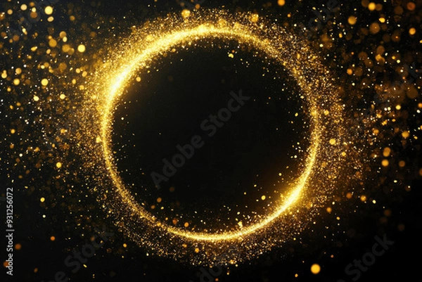 Fototapeta A shimmering, golden circle made of sparkling particles, set against a black background, creating a sense of celebration and grandeur.