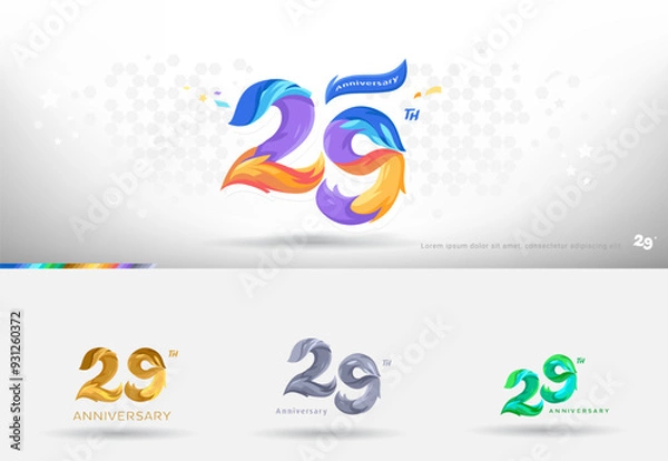 Fototapeta 29th Anniversary design logo. Modern colorful style. cheerful number celebration with color variation