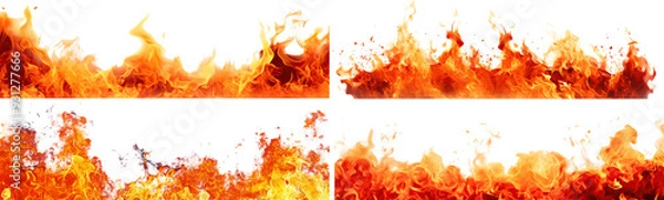 Fototapeta Set of bright and dynamic fire flames, cut out