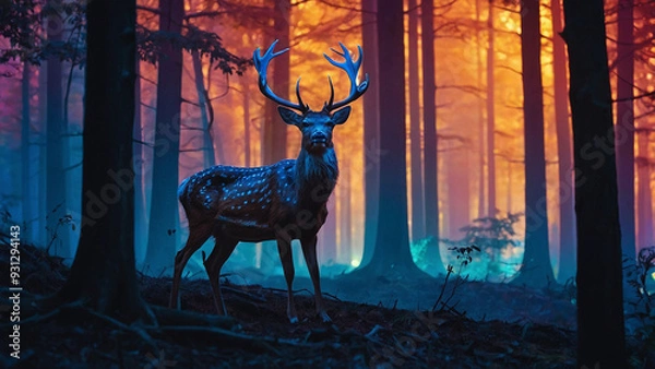 Obraz AI-Generated Fantasy of an Old Deer in a Luminous Forest