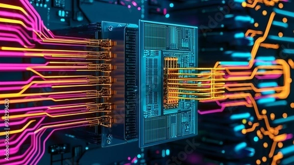 Fototapeta IT support troubleshooting in quantum computing research, industrial, close-up, high quality, DSLR, realistic photo, 16:9