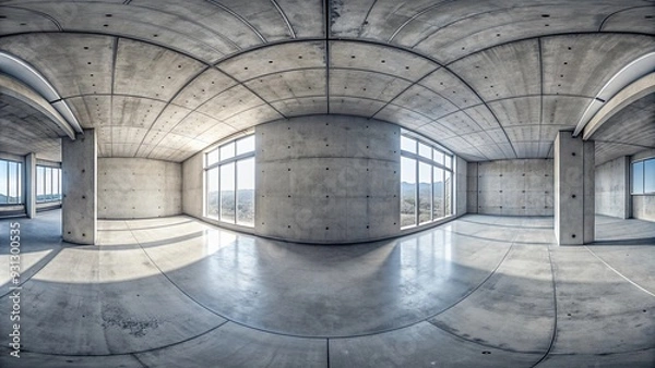 Fototapeta 360 degree spherical seamless panorama abstract empty concrete room interior studio hall rendering hdri hdr vr style