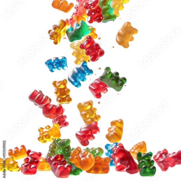 Fototapeta Falling Colorful Gummy Bears Isolated White Background Isolated on Transparent or White Background, PNG