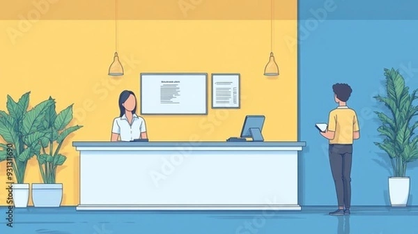 Obraz Modern Business Reception Area with Professional Ambiance and Welcoming Design
