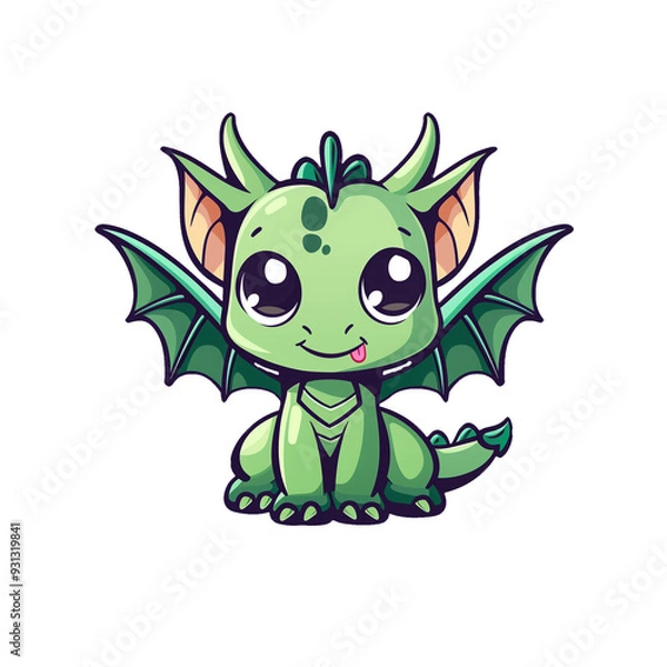 Obraz A Cartoon Green Dragon With Big Eyes And A Tail