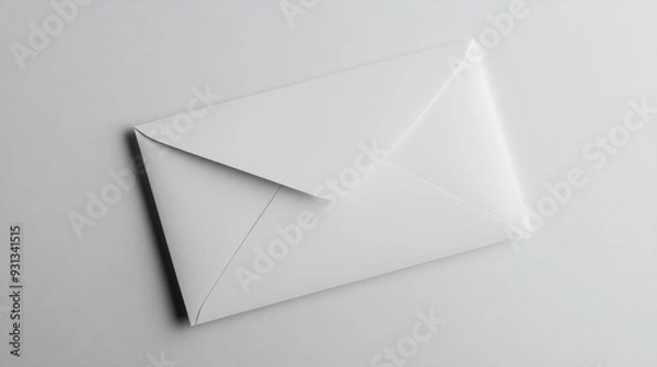 Fototapeta A simple white envelope on a blank white table, suggesting the mystery of hidden messages.