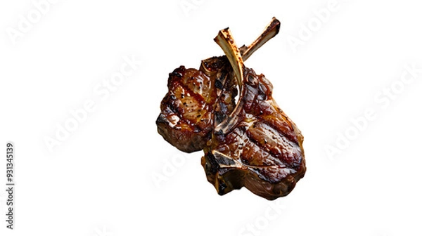 Obraz Grilled lamb chops isolated on white background