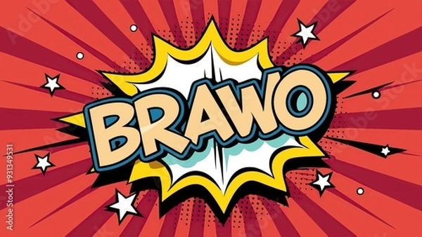 Fototapeta Colorful comic book style bravo text with burst effect design
