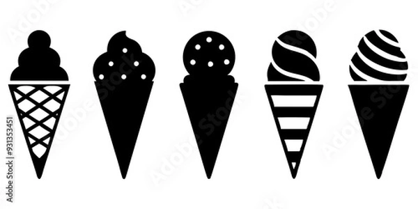 Obraz Set of ice cream cone icons silhouette vector illustration