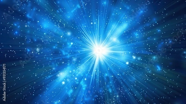 Fototapeta Explosion Star. Blue Burst Background with Abstract Star Light