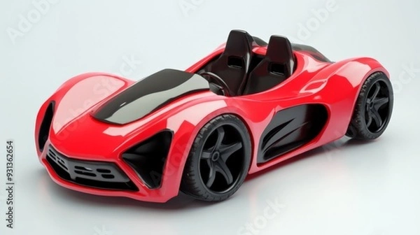 Fototapeta Sleek red toy car with futuristic design and black accents, perfect for car enthusiasts and collectors.