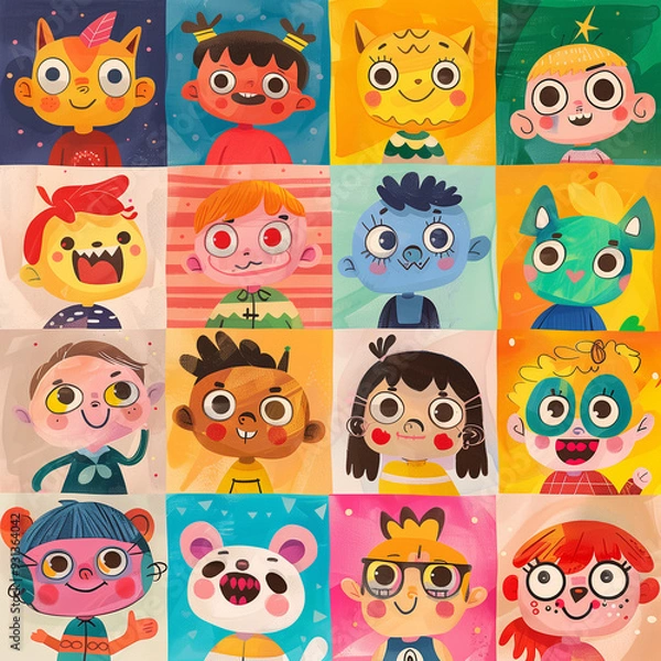 Fototapeta Colorful App Icons for Kids - Educational App Design Elements