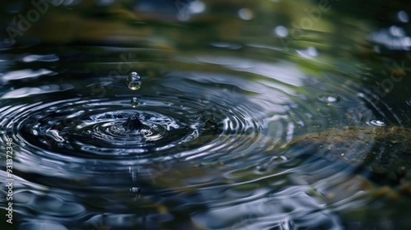 Obraz Imagine a droplet of water falling into a still pond in slow motion.