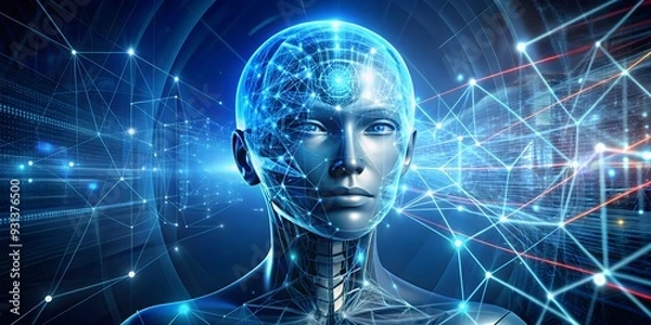 Fototapeta Futuristic technology of artificial intelligence, innovation, machine learning, robot, automation, data, digital