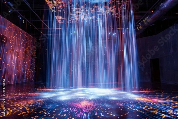 Fototapeta A holographic waterfall, with water made of light cascading down.