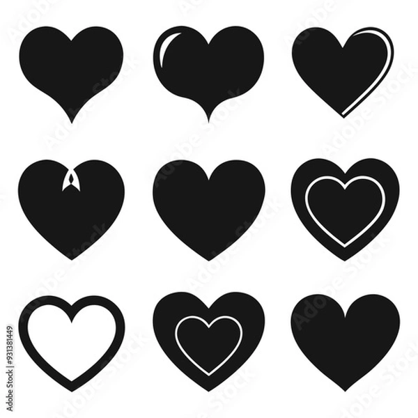 Fototapeta Assorted Black Heart Icon Set ,Vector Designs