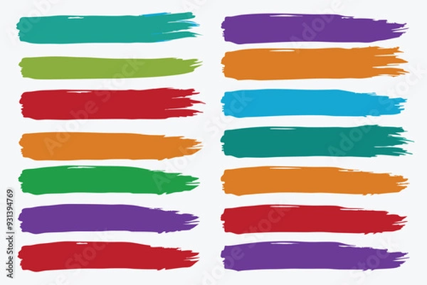 Fototapeta A set of stock rainbow watercolor colorful brush vectors. collection