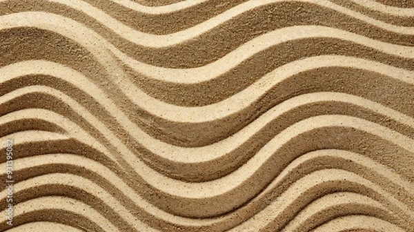 Fototapeta Lines drawing on sand beautiful sandy texture Spa background concept for meditation and relaxation Concentration and spirituality in Japanese zen garden View from above : Generative AI