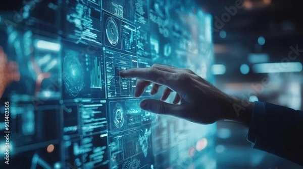 Fototapeta Businessman using a touch screen