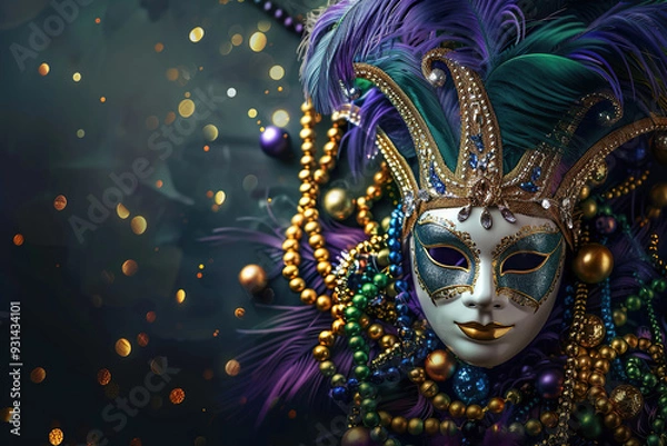 Fototapeta Beautiful greeting card with bright holiday composition for happy joy celebrate mardi gras