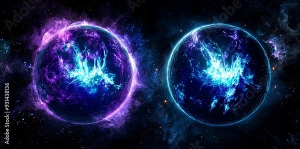 Obraz PNG background isolated on black with a blue and purple particle energy burst visual effect.