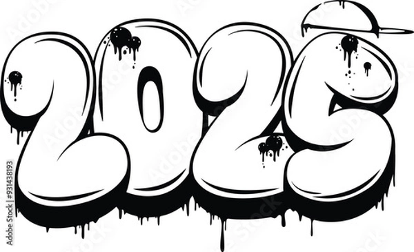 Fototapeta 2025 in graffiti black and white illustration 
