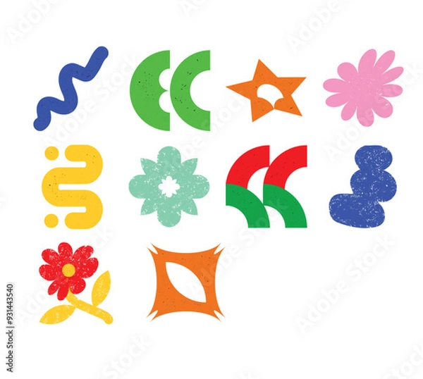 Fototapeta Bold Playful Riso Shapes With Texture
