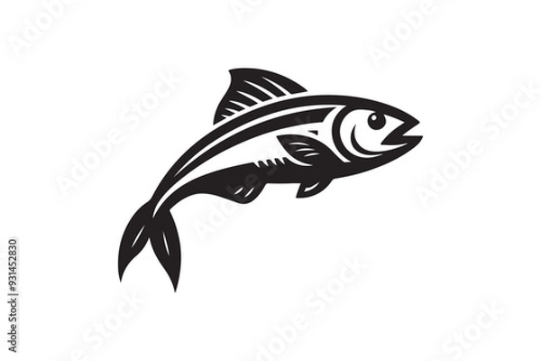 Fototapeta silhouette fish seabass on white background, vector illustration.