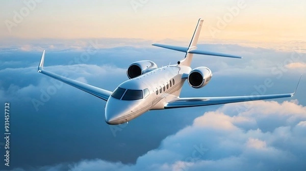 Fototapeta Luxurious private jet flying high in a pristine sky capturing the essence of freedom and travel