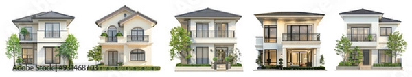 Fototapeta Contemporary suburb house png cut out element set