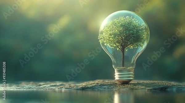Fototapeta Tree Sprouting From Light Bulb Symbolizing Ideas and Development Flat Design