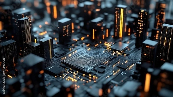 Obraz Futuristic Cityscape Resembling a Microchip