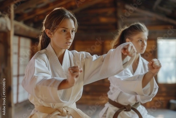 Obraz two women practicing karate 