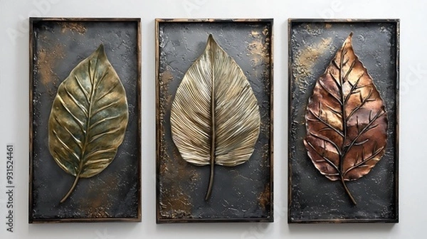 Fototapeta Set of three abstract leaf wall art panels